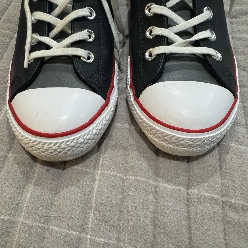 Converse All Star Street‎ All Leather Junior Size 6 Chuck Taylor Black Red Mason